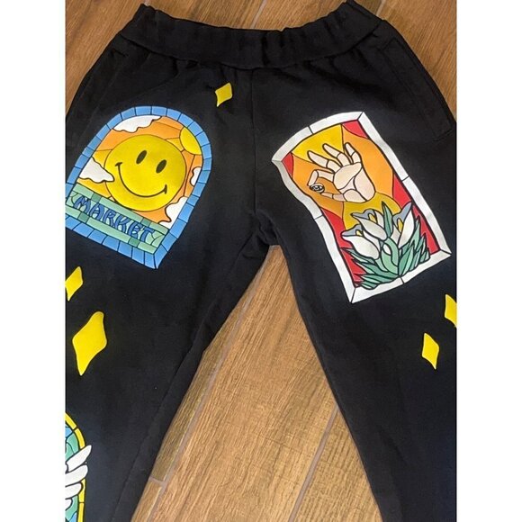 Market Smiley Cathedral Glass Sweatpants in Black Medium New mens Church Joggers - Picture 9 of 16